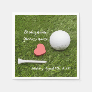 Serviette En Papier Golf Mariage balle de golf et tee avec amour vert