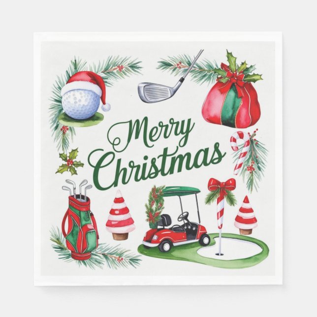Serviette En Papier Golf Noël thème Golfer aquarelle vacances (Devant)