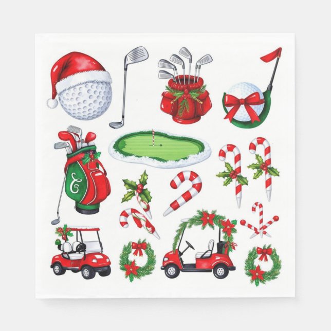 Serviette En Papier Golf Noël thème Golfer aquarelle vacances (Devant)