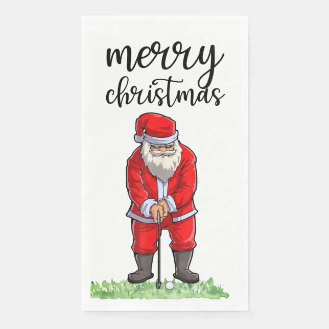 Serviette En Papier Golf Santa Claus est golfeur à Noël (Devant)