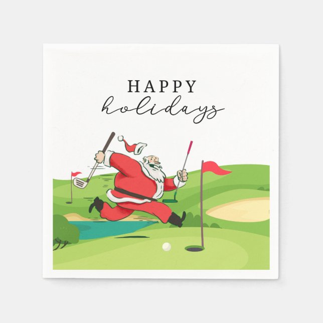 Serviette En Papier Golf Santa Claus golfer happy Holidays (Devant)