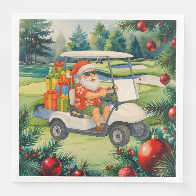 Serviette En Papier Golf Santa Claus is golfing Christmas in July  (Devant)