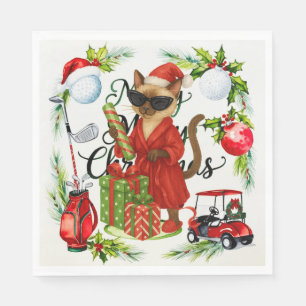 Serviette En Papier Golf Siamese Chat Noël Thème de golf