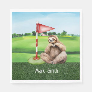 Serviette En Papier Golf Sloth Golfer à l'herbe verte