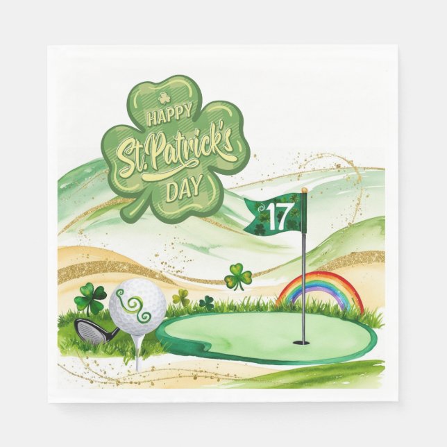 Serviette En Papier Golf St. Patrick's Day pour le golfeur avec drapea (Devant)