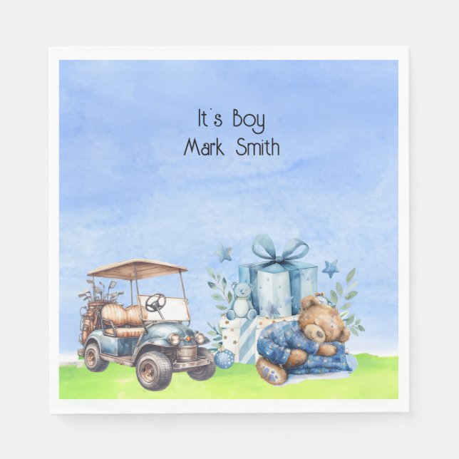 Serviette En Papier Golf Teddy Bear It's Boy for Baby shower (Devant)