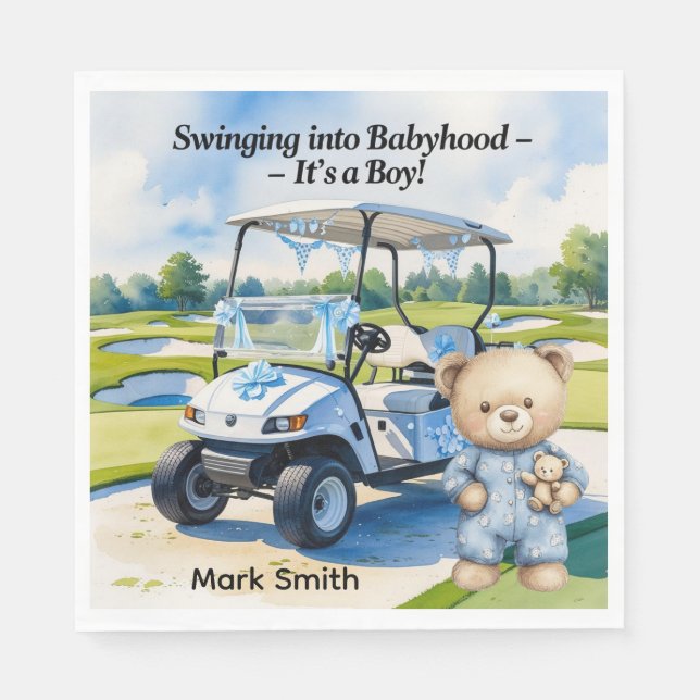 Serviette En Papier Golf Teddy Bear It's Boy for Baby shower Napkins (Devant)