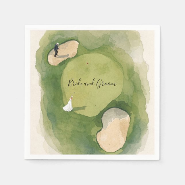 Serviette En Papier Golf Wedding with bride and groom on golf course (Devant)