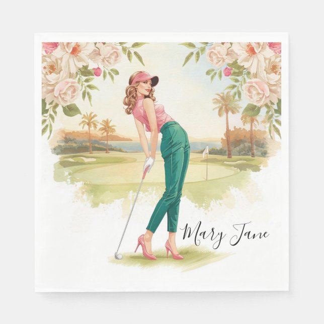 Serviette En Papier Golf Woman golfer on golf course (Devant)