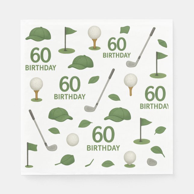Serviette En Papier Golfer 60e anniversaire avec balle de golf et fer (Devant)