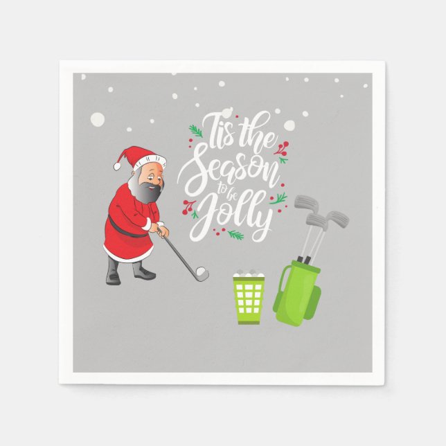 Serviette En Papier Golfer Santa Claus joue sous la neige Noël (Devant)