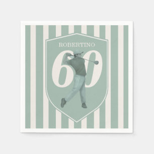 Serviette En Papier Golfeur Prépa Vintage Vert Blanc 60 ans Anniversai