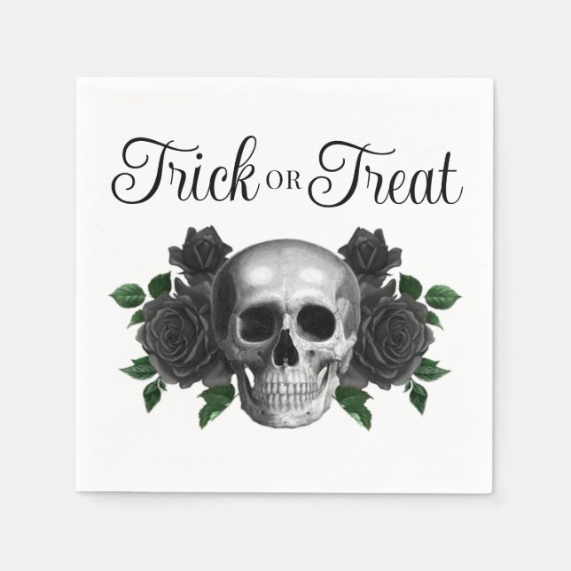 Serviette En Papier Gothic Floral Skull Trick Or Treat Halloween (Devant)
