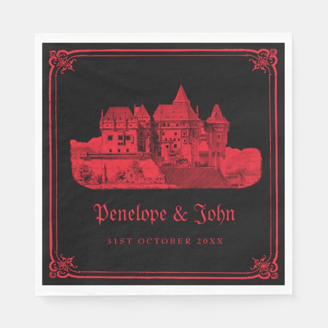 Serviette En Papier Gothic Vampire Castle Black Red Wedding (Devant)