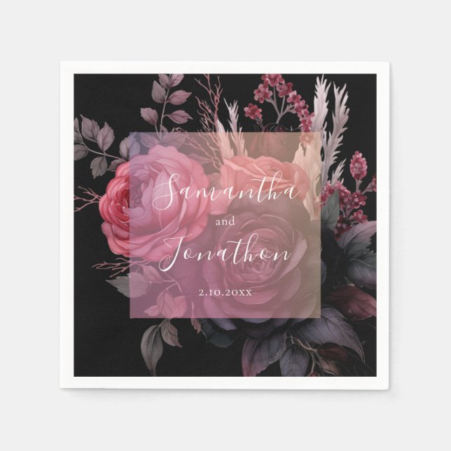 Serviette En Papier Gothique Dark Moody Floral Rose Mariage (Devant)