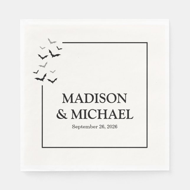 Serviette En Papier Gothique Halloween Mariage de chauve-souris noire (Devant)