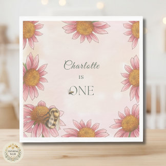 Serviette En Papier Gouache Echinacea & Bourdon 1er Anniversaire