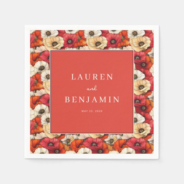 Serviette En Papier Graceful Red Floral Border (Devant)