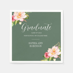 Serviette En Papier Grad 2024 Floral Sage Green Graduation Party