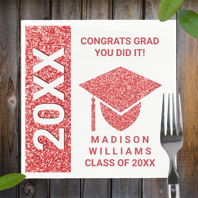 Serviette En Papier Grad Glam Red Typographie Casquette Simple Party (Créateur téléchargé)