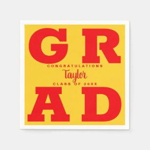Serviette En Papier GRAD gras   Rouge sur papier de graduation jaune s
