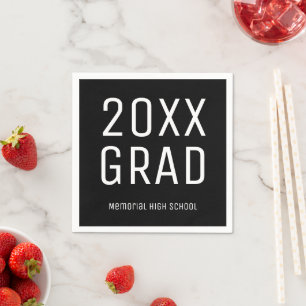 Serviette En Papier Grad & School 2025 Noir Blanc Moderne Graduation