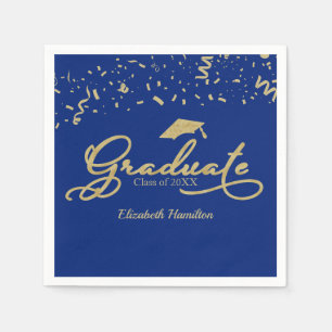 Serviette En Papier Graduate Gold Foil Graduation Party Blue