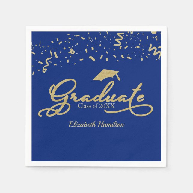 Serviette En Papier Graduate Gold Foil Graduation Party Blue (Devant)