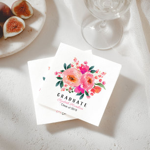 Serviette En Papier Graduate Pink Floral Bouquet fête de graduation