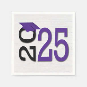 Serviette En Papier Graduation 2024 violet et noir sur bois