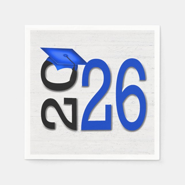Serviette En Papier Graduation 2025 Bleu et noir sur bois (Devant)
