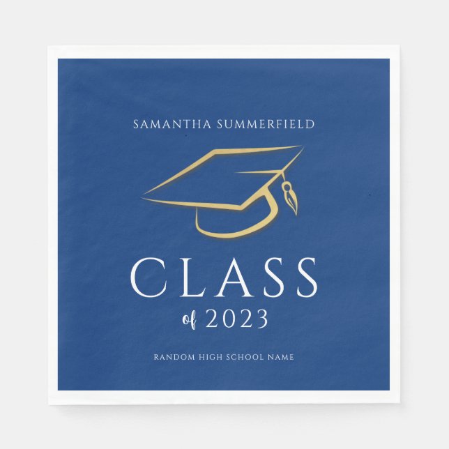 Serviette En Papier Graduation 2025 Blue Gold Casquette Grad Party Pap (Devant)
