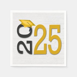 Serviette En Papier Graduation 2025 Or et noir sur bois