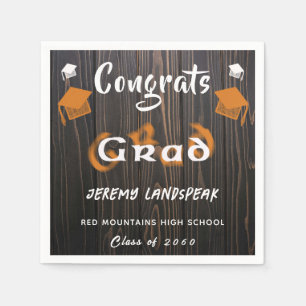 Serviette En Papier Graduation 2025 Orange & Blanc Blurred Text