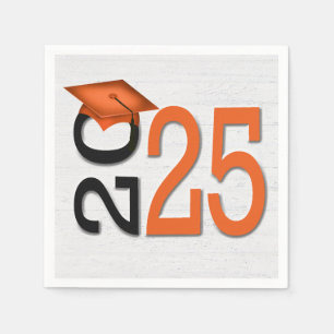 Serviette En Papier Graduation 2025 Orange et noir sur bois