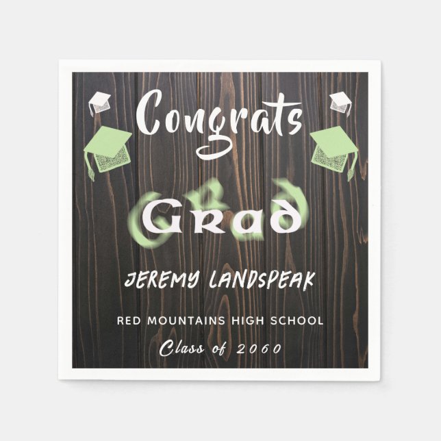 Serviette En Papier Graduation 2025 Pale Vert & Blanc Blurred Texte (Devant)