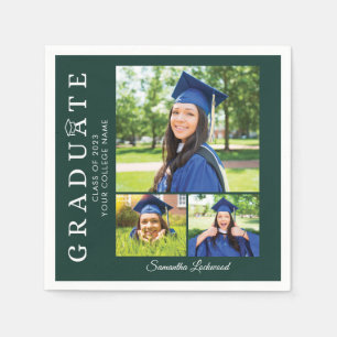 Serviette En Papier Graduation 2025 Photo Collage Green Grad Party