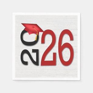 Serviette En Papier Graduation 2025 Rouge et noir sur bois