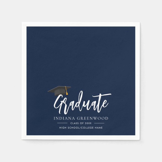 Serviette En Papier Graduation 2025 Script Navy Blue Paper (Devant)