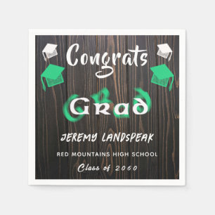 Serviette En Papier Graduation 2025 Vert et blanc Texte flou