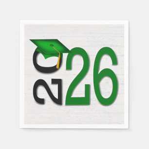 Serviette En Papier Graduation 2025 Vert et noir sur bois