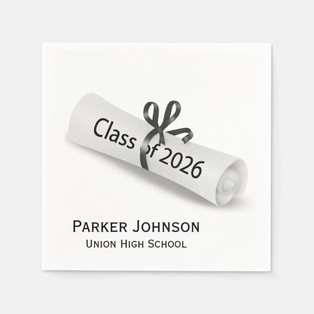 Serviette En Papier Graduation 2026 Diploma On White (Devant)