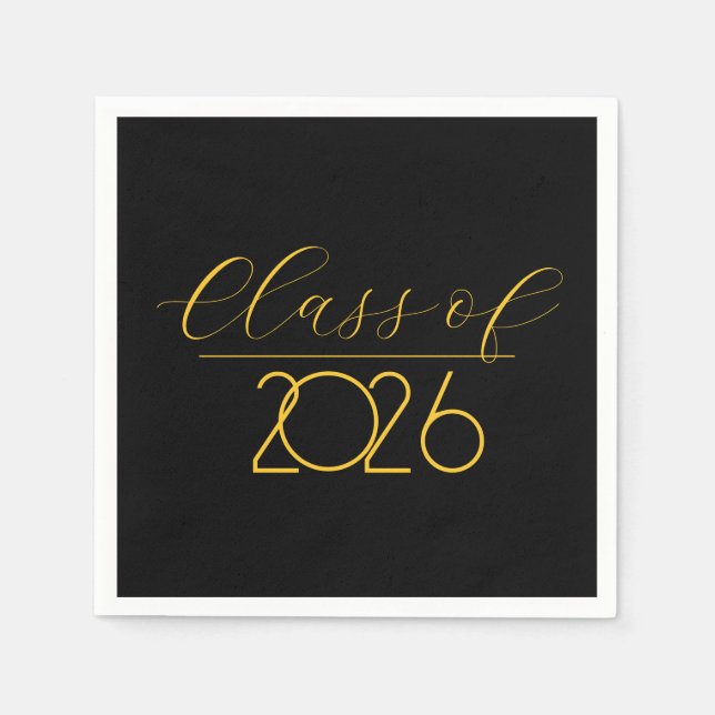 Serviette En Papier Graduation 2026 Noir et or (Devant)