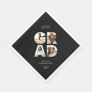 Serviette En Papier Graduation 4 photo moderne personnalisé noir blanc