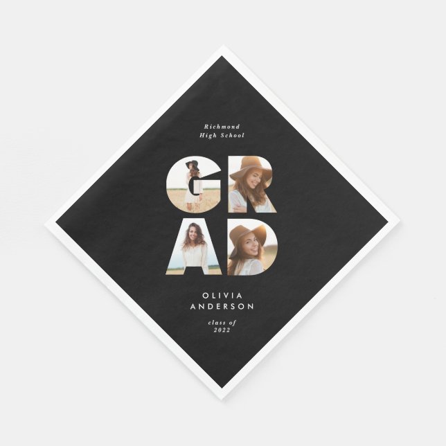 Serviette En Papier Graduation 4 photo moderne personnalisé noir blanc (Coin)