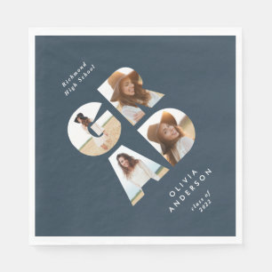 Serviette En Papier Graduation 4 photo moderne personnalisée marine bl