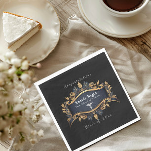 Serviette En Papier Graduation Caduceus Elégant Noir Or Blanc