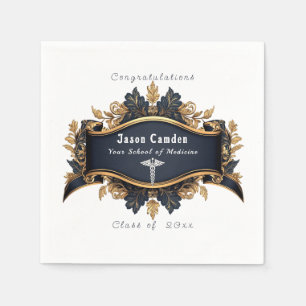 Serviette En Papier Graduation Caduceus Elégant Noir Or Blanc