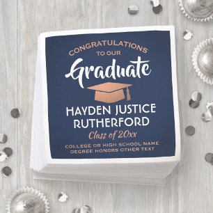 Serviette En Papier Graduation Congrats Brossé Marine Bleu Blanc Cuivr