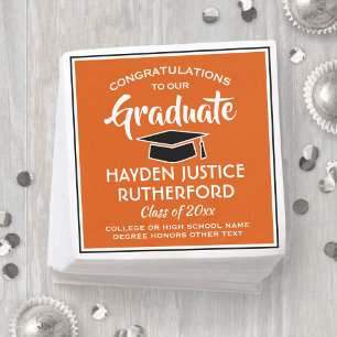 Serviette En Papier Graduation Congrats Moderne Orange Blanc et Noir